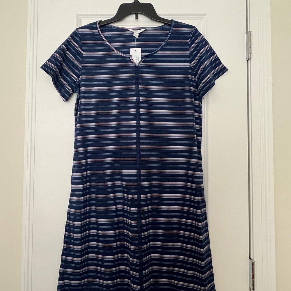 Charter Club Blue and White Raglan Sleeve Midi Dress